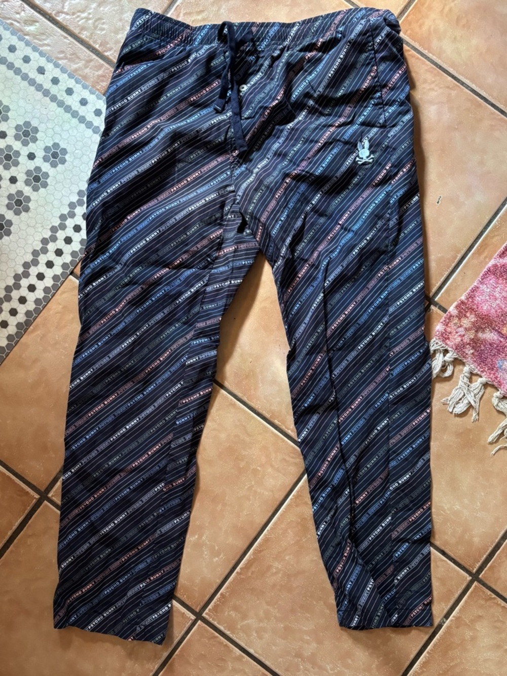 Psycho Bunny Navy and Pink Striped Kids Leggings